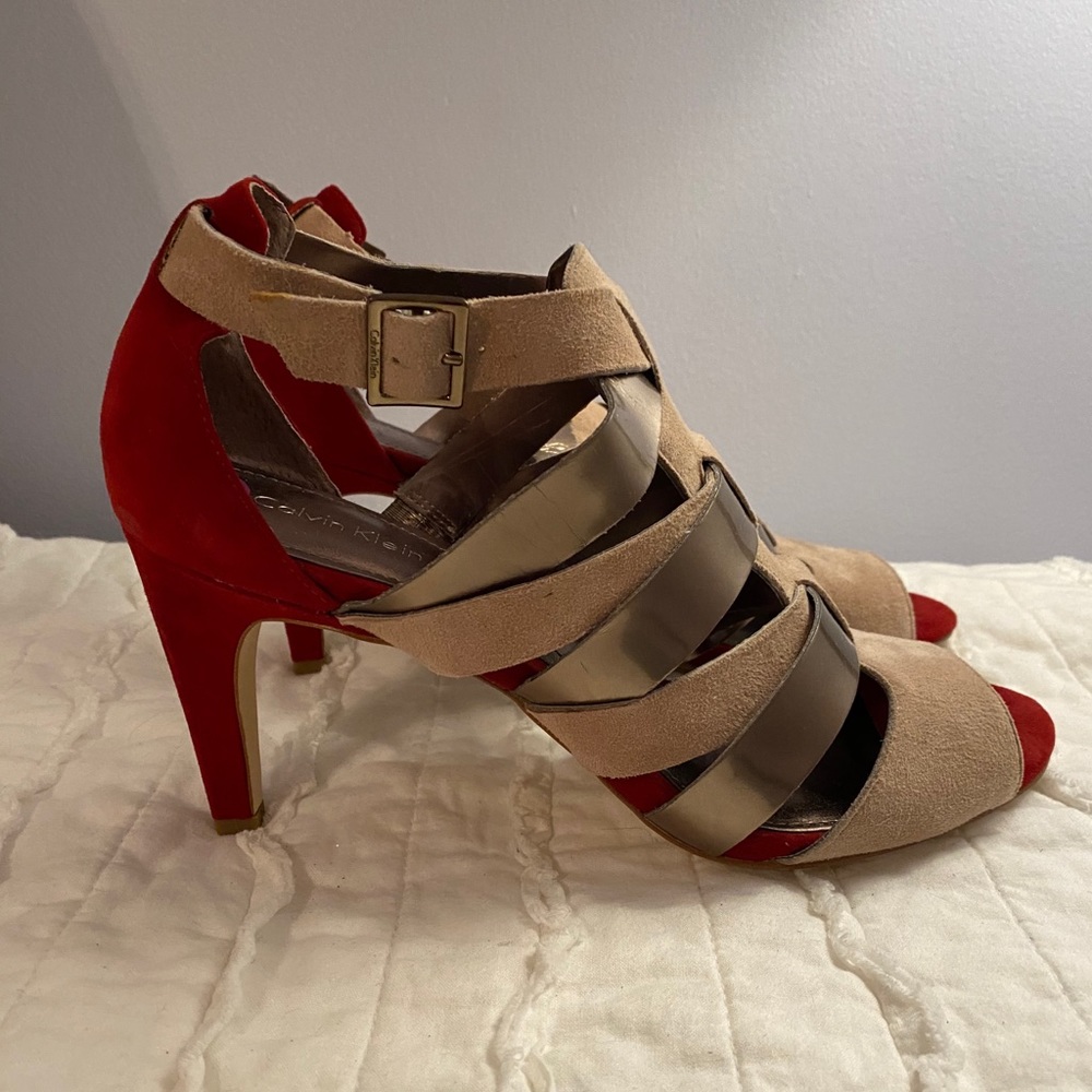 Calvin Klein suede strapped heel